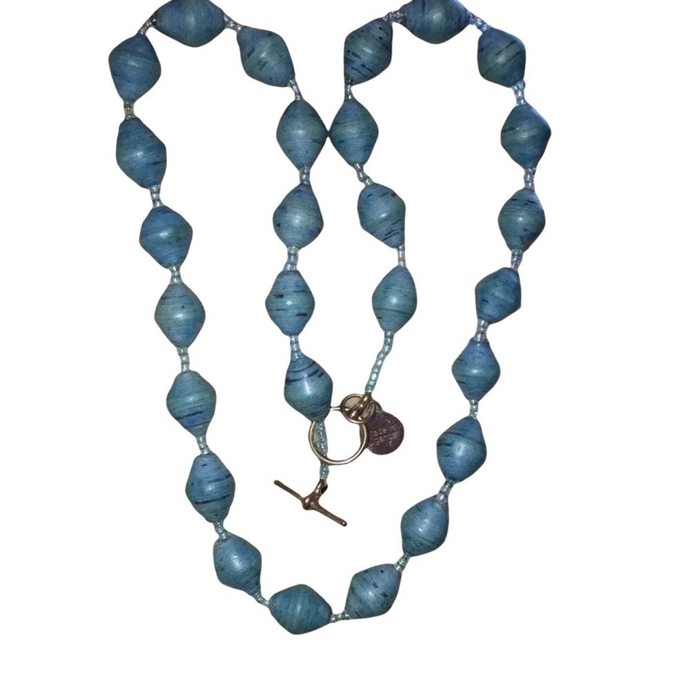 African Uganda bead for life necklace 18” Sanyu Single Short Blue Handmade Paper